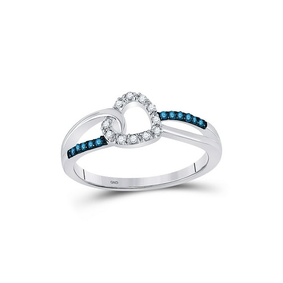 FB Jewels 10kt White Gold Womens Round Blue Color Enhanced Diamond Captured Heart Ring 1/10 Cttw Size 8.5