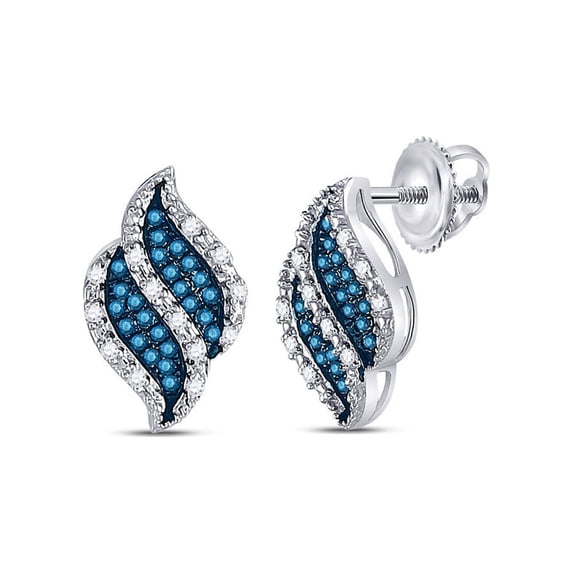 FB Jewels 10kt White Gold Womens Round Blue Color Enhanced Diamond Cascading Stud Earrings 1/6 Cttw