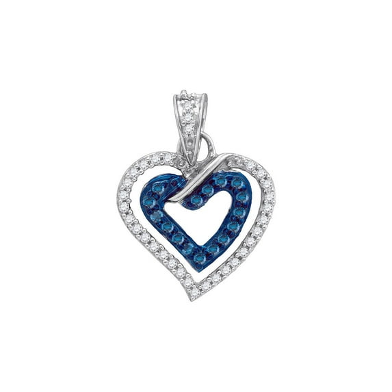 FB Jewels 10kt White Gold Womens Round Blue Color Enhanced Diamond Heart Pendant 1/4 Cttw