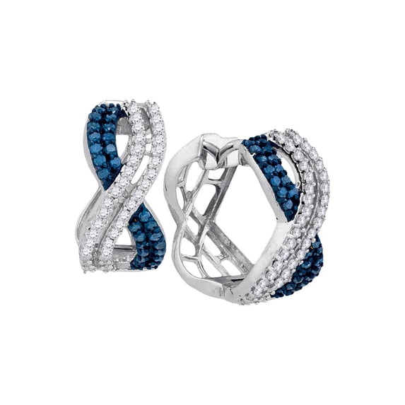 FB Jewels 10kt White Gold Womens Round Blue Color Enhanced Diamond Hoop Earrings 1 Cttw