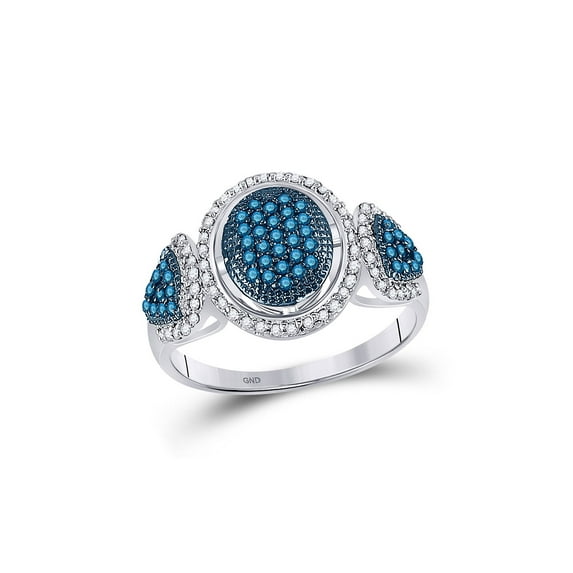 FB Jewels 10kt White Gold Womens Round Blue Color Enhanced Diamond Oval Cluster Ring 1/2 Cttw