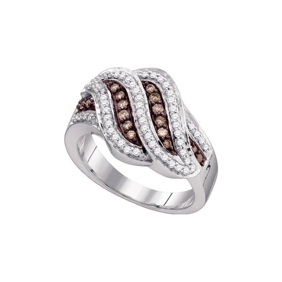 FB Jewels 10kt White Gold Womens Round Brown Diamond Band Ring 1/2 Cttw