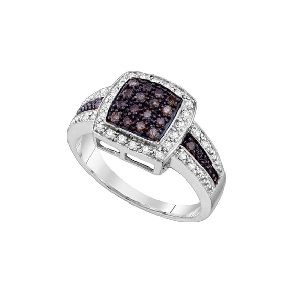 FB Jewels 10kt White Gold Womens Round Brown Diamond Cluster Ring 1/2 Cttw - Size 8