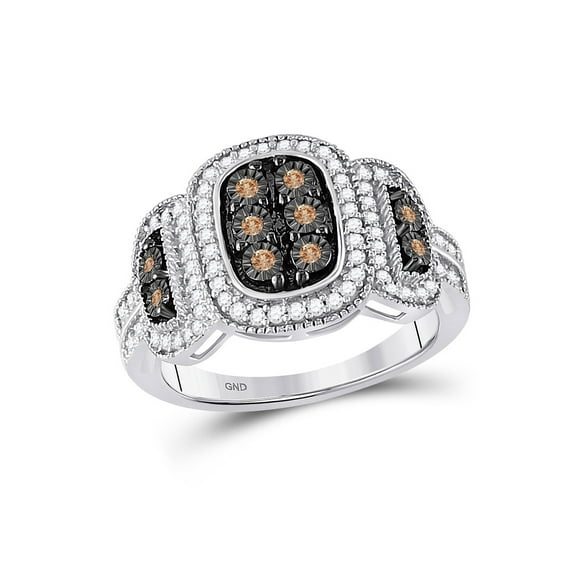 FB Jewels 10kt White Gold Womens Round Brown Diamond Cluster Ring 1/3 Cttw Size 5