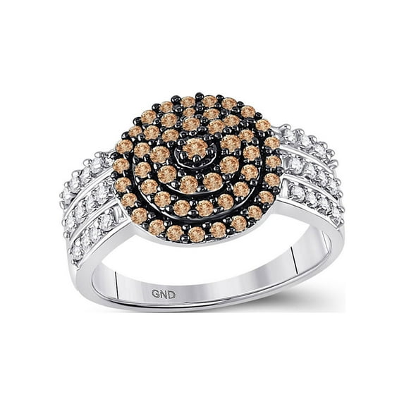 FB Jewels 10kt White Gold Womens Round Brown Diamond Concentric Cluster Ring 3/4 Cttw