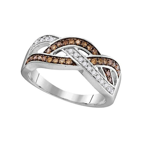 FB Jewels 10kt White Gold Womens Round Brown Diamond Crossover Band Ring 1/3 Cttw