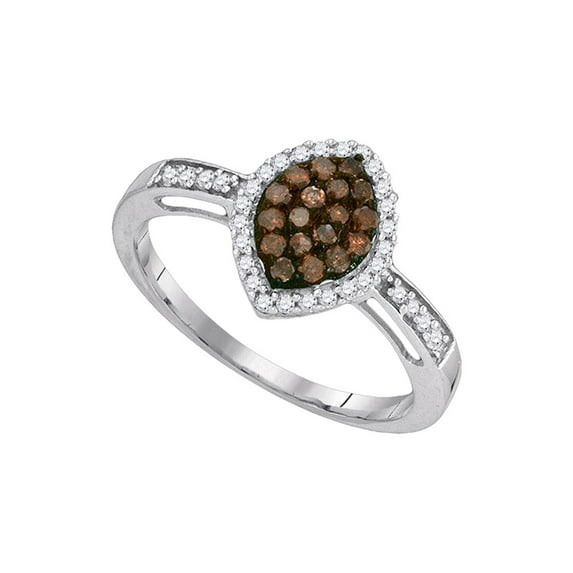 FB Jewels 10kt White Gold Womens Round Brown Diamond Oval Frame Cluster Ring 1/3 Cttw Size 6