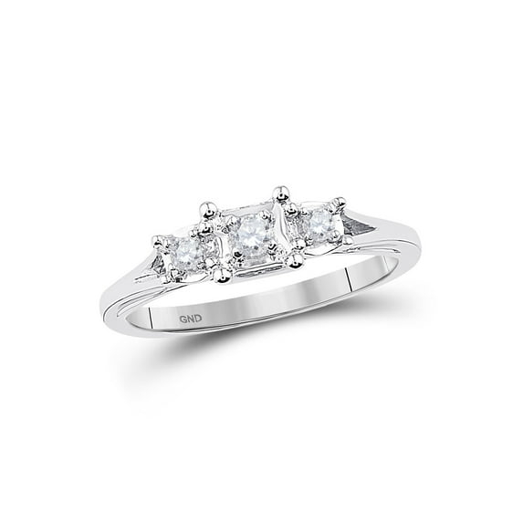 FB Jewels 10kt White Gold Womens Round Diamond 3-stone Bridal Wedding Engagement Ring 1/10 Cttw
