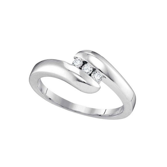 FB Jewels 10kt White Gold Womens Round Diamond 3-stone Promise Ring 1/8 Cttw Size 7