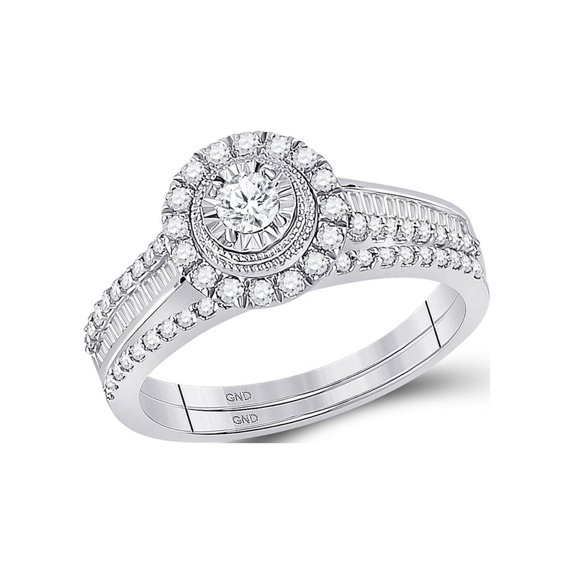 FB Jewels 10kt White Gold Womens Round Diamond Bridal Wedding Engagement Ring Band Set 5/8 Cttw