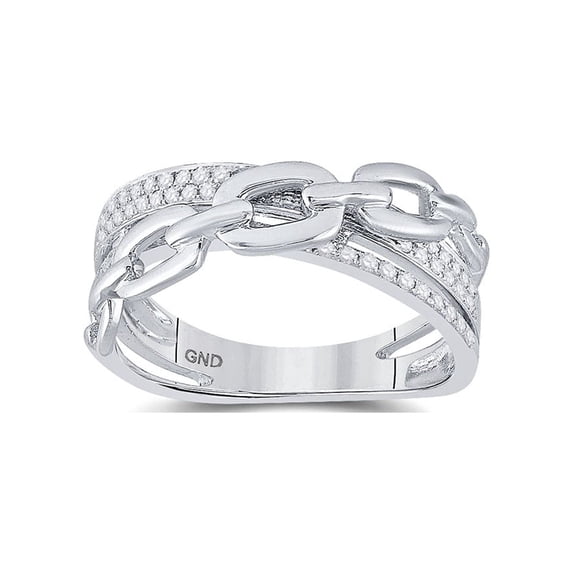 FB Jewels 10kt White Gold Womens Round Diamond Chain Link Crossover Band Ring 1/5 Cttw