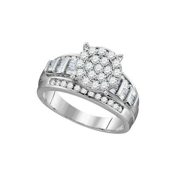 FB Jewels 10kt White Gold Womens Round Diamond Cindys Dream Cluster Bridal Wedding Engagement Ring 1.00 Cttw - Size 9