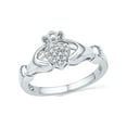 thumbnail image 1 of FB Jewels 10kt White Gold Womens Round Diamond Claddagh Hands & Heart Cluster Ring 1/20 Cttw, 1 of 1