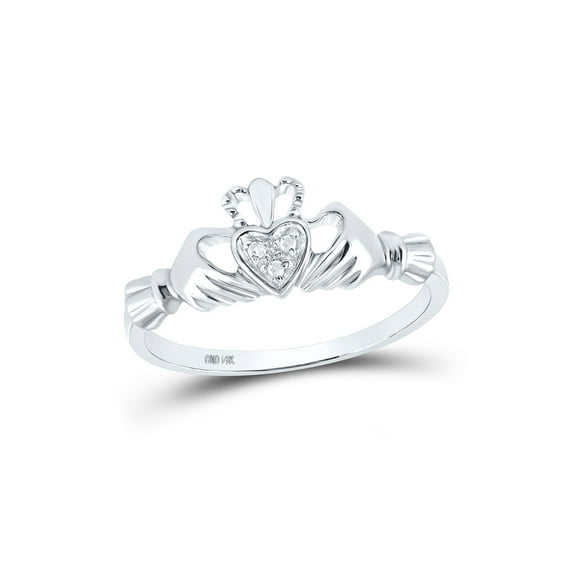 FB Jewels 10kt White Gold Womens Round Diamond Claddagh Heart Ring .01 Cttw