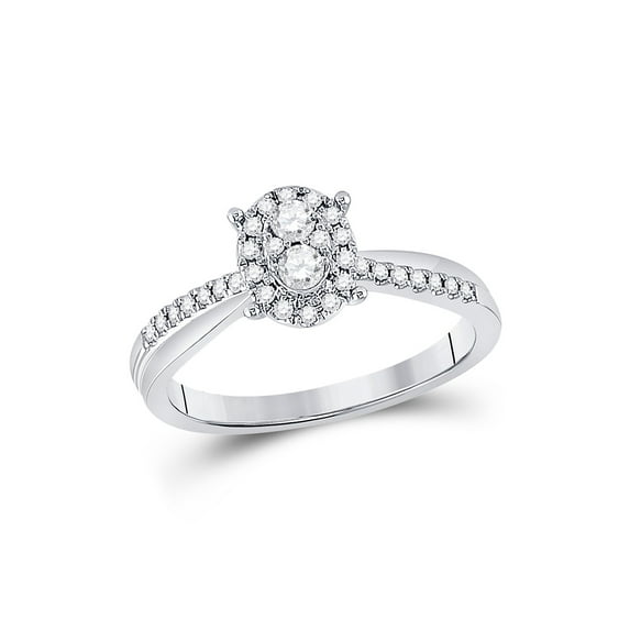FB Jewels 10kt White Gold Womens Round Diamond Cluster Oval Promise Bridal Ring 1/4 Cttw