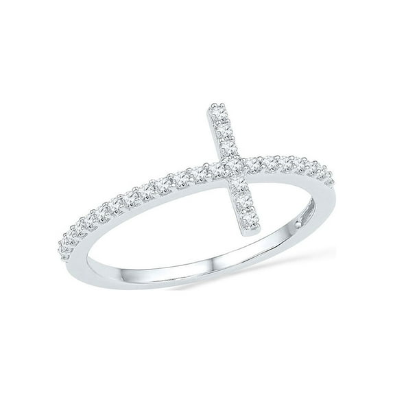 FB Jewels 10kt White Gold Womens Round Diamond Cross Band Ring 1/5 Cttw