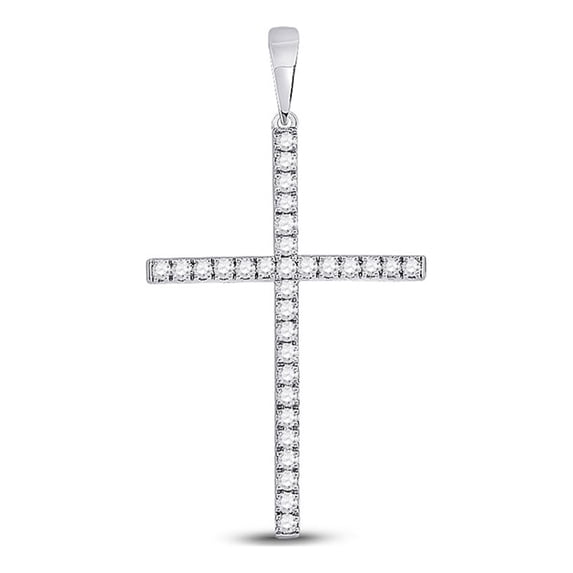 FB Jewels 10kt White Gold Womens Round Diamond Cross Pendant 1/4 Cttw