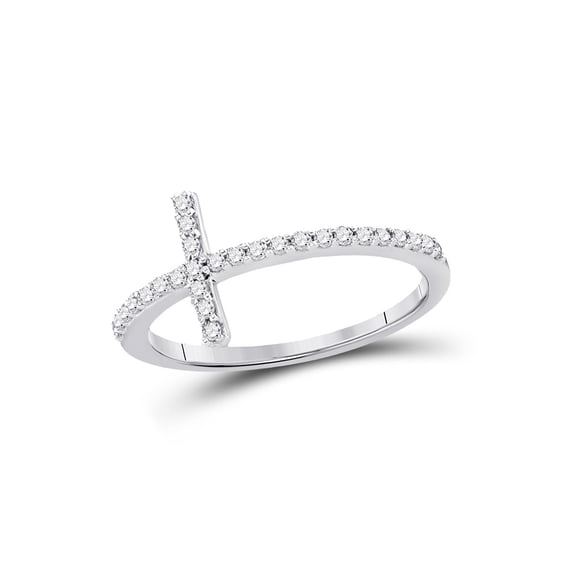 FB Jewels 10kt White Gold Womens Round Diamond Cross Religious Band Ring 1/5 Cttw Size 6.5