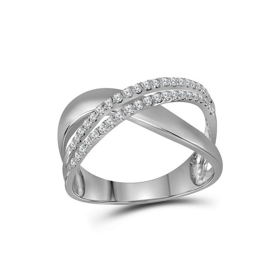FB Jewels 10kt White Gold Womens Round Diamond Crossover Band Ring 3/8 Cttw Size 7.5