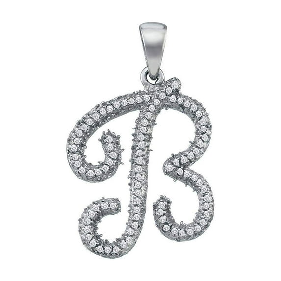 FB Jewels 10kt White Gold Womens Round Diamond Cursive Letter B Pendant 1/5 Cttw In Prong Setting (I3 clarity; J-K color)