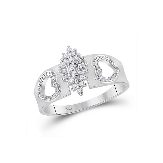 FB Jewels 10kt White Gold Womens Round Diamond Double Heart Cluster Ring 1/8 Cttw Size 6.5
