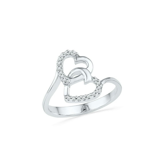 FB Jewels 10kt White Gold Womens Round Diamond Double Heart Ring 1/12 Cttw