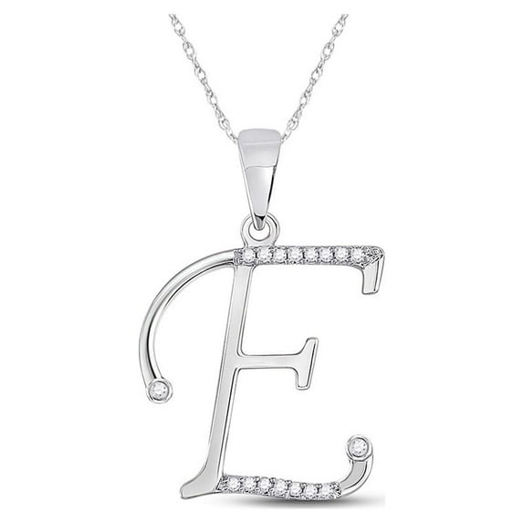 FB Jewels 10kt White Gold Womens Round Diamond E Initial Letter Pendant 1/12 Cttw