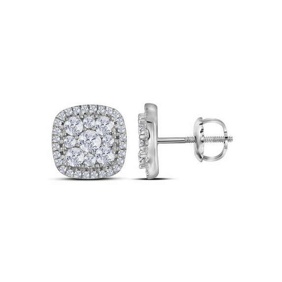 FB Jewels 10kt White Gold Womens Round Diamond Framed Square Cluster Earrings 1.00 Cttw