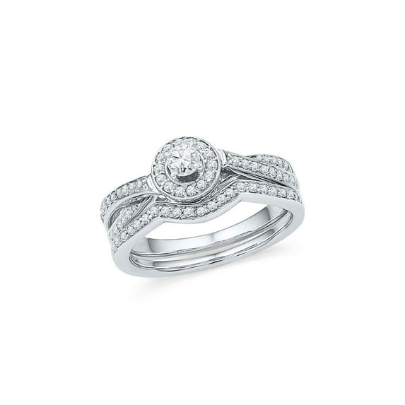 FB Jewels 10kt White Gold Womens Round Diamond Halo Bridal Wedding Engagement Ring Band Set 1/2 Cttw