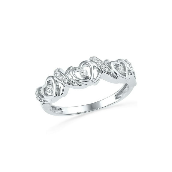 FB Jewels 10kt White Gold Womens Round Diamond Heart Band Ring 1/8 Cttw