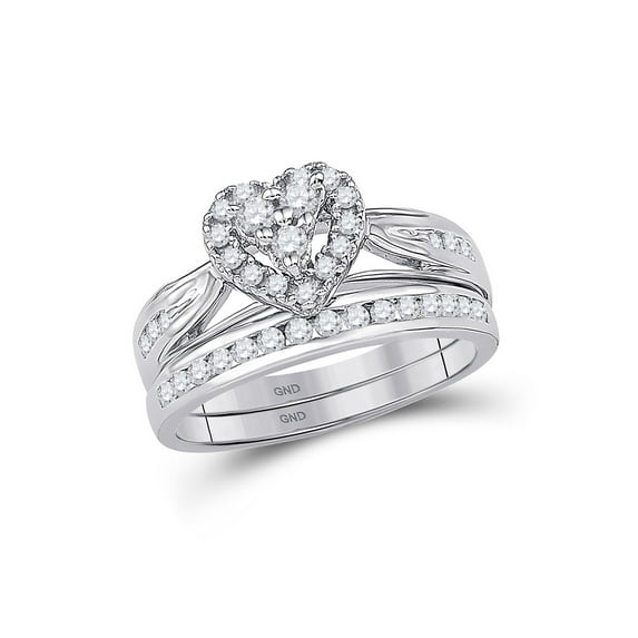 FB Jewels 10kt White Gold Womens Round Diamond Heart Bridal Wedding Engagement Ring Band Set 1/2 Cttw