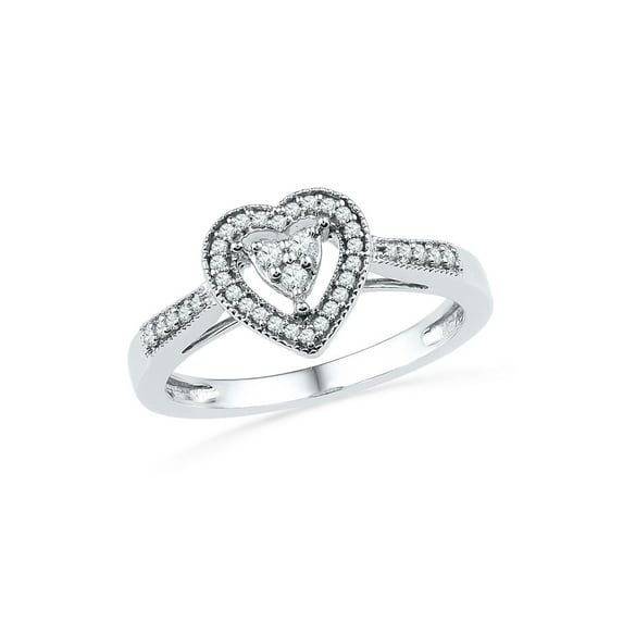 FB Jewels 10kt White Gold Womens Round Diamond Heart Cluster Ring 1/5 Cttw Size 8.5