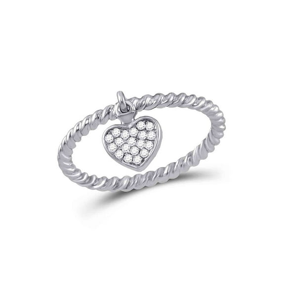 FB Jewels 10kt White Gold Womens Round Diamond Heart Dangle Stackable Band Ring 1/10 Cttw Size 7