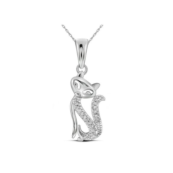 FB Jewels 10kt White Gold Womens Round Diamond Kitty Cat Animal Pendant 1/20 Cttw