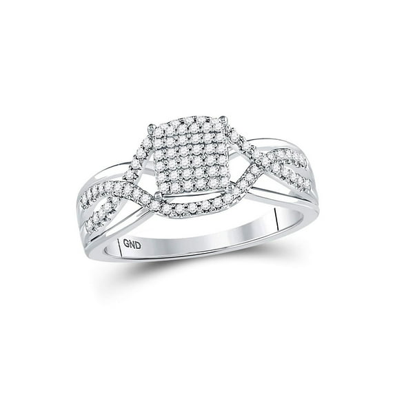 FB Jewels 10kt White Gold Womens Round Diamond Rectangle Twist Cluster Ring 1/4 Cttw Size 8