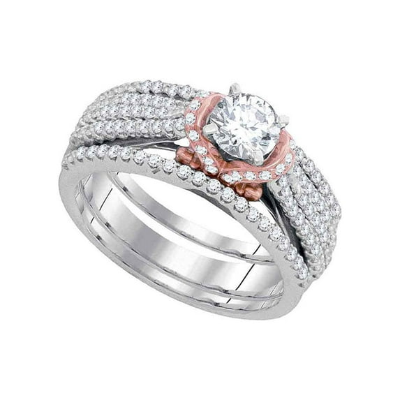 FB Jewels 10kt White Gold Womens Round Diamond Rose-tone Bridal Wedding Engagement Ring Band Set 1.00 Cttw