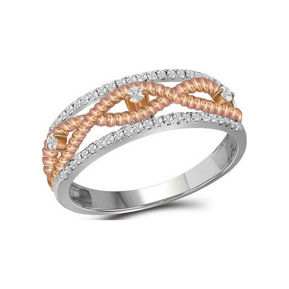 FB Jewels 10kt White Gold Womens Round Diamond Rose-tone Rope Twist Band 1/4 Cttw