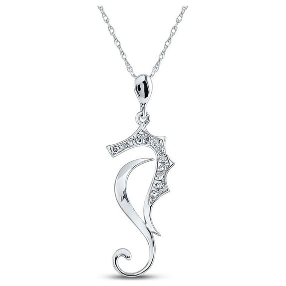 FB Jewels 10kt White Gold Womens Round Diamond Sea Horse Animal Pendant 1/20 Cttw