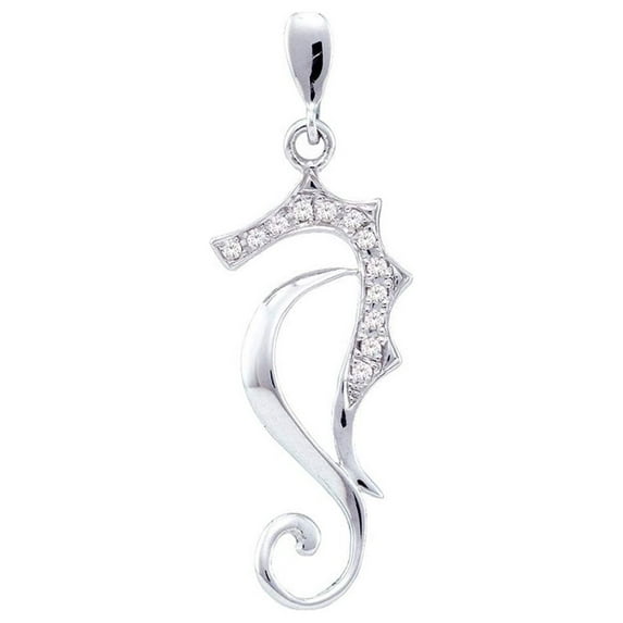 FB Jewels 10kt White Gold Womens Round Diamond Sea Horse Nautical Animal Pendant 1/20 Cttw