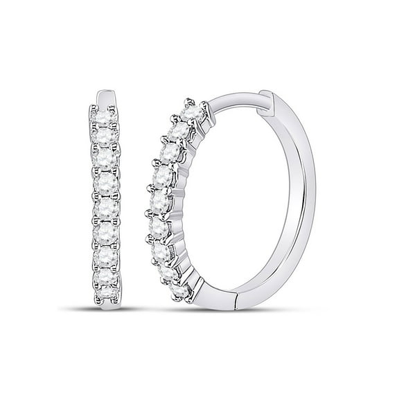 FB Jewels 10kt White Gold Womens Round Diamond Single Row Hoop Earrings 1/4 Cttw