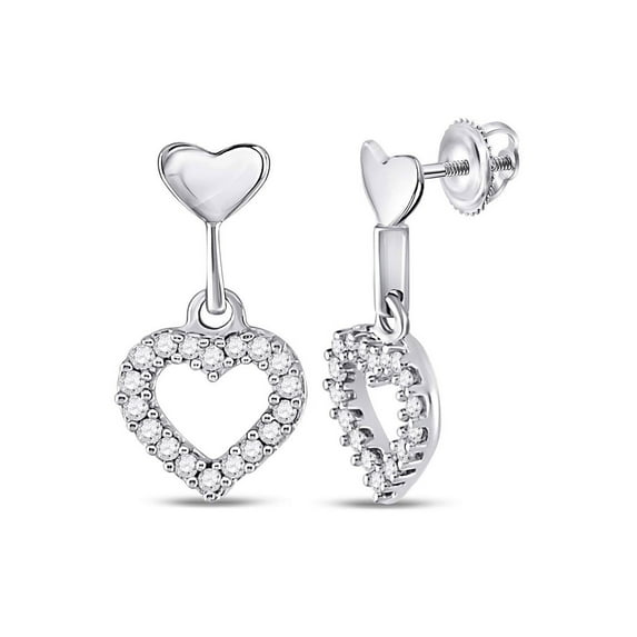 FB Jewels 10kt White Gold Womens Round Diamond Small Heart Dangle Earrings 1/5 Cttw