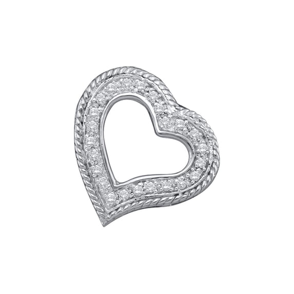 FB Jewels 10kt White Gold Womens Round Diamond Small Heart Pendant 1/5 Cttw