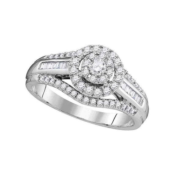 FB Jewels 10kt White Gold Womens Round Diamond Solitaire Halo Bridal Wedding Engagement Ring 1/2 Cttw