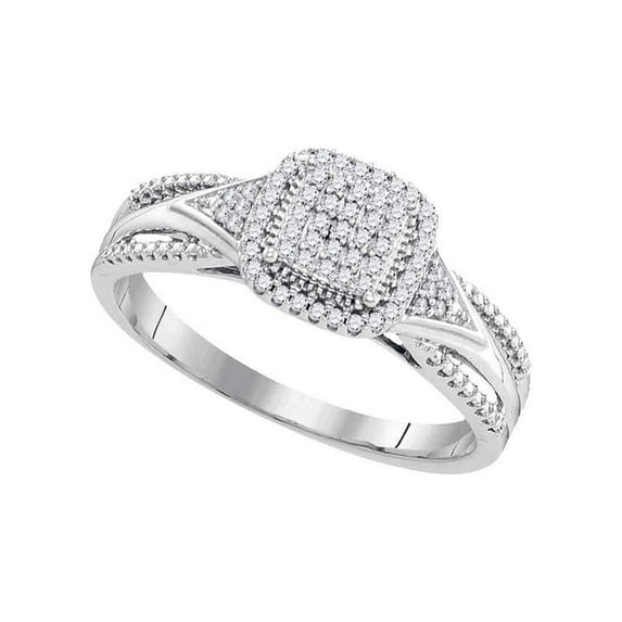 FB Jewels 10kt White Gold Womens Round Diamond Square Cluster Bridal Wedding Engagement Ring 1/6 Cttw