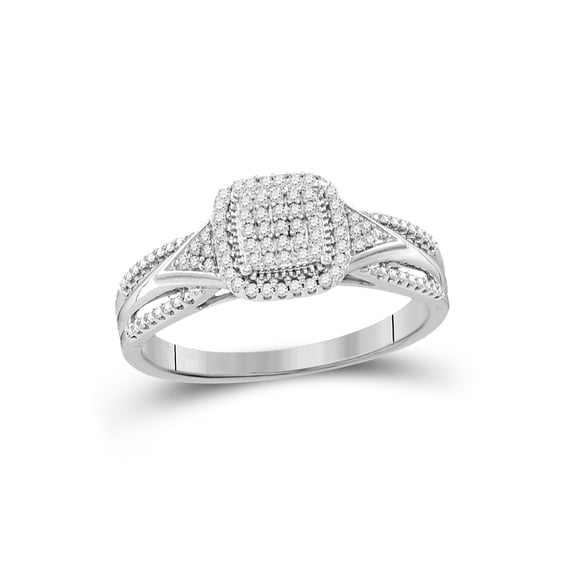 FB Jewels 10kt White Gold Womens Round Diamond Square Cluster Bridal Wedding Engagement Ring 1/6 Cttw