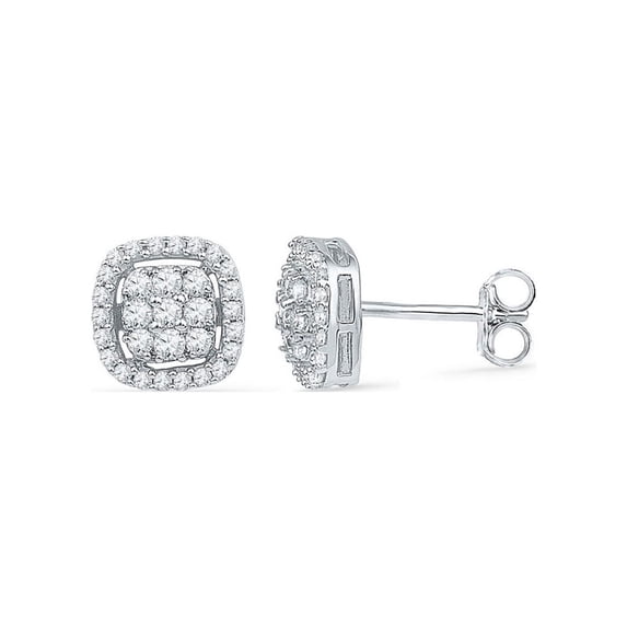 FB Jewels 10kt White Gold Womens Round Diamond Square Cluster Earrings 1/2 Cttw