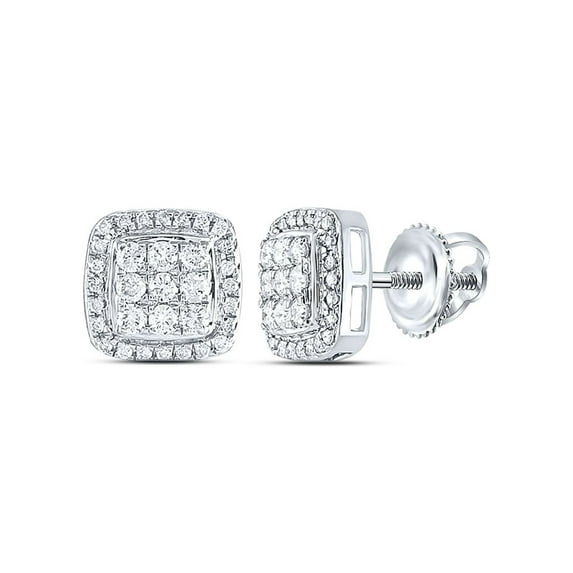 FB Jewels 10kt White Gold Womens Round Diamond Square Cluster Earrings 1/2 Cttw