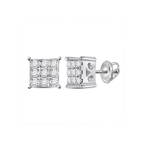 FB Jewels 10kt White Gold Womens Round Diamond Square Cluster Earrings 1/6 Cttw