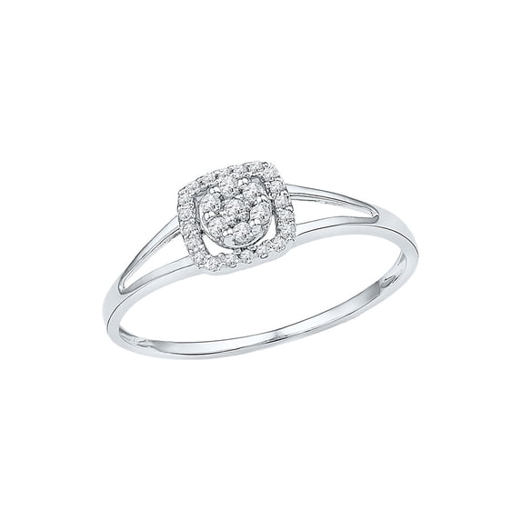 FB Jewels 10kt White Gold Womens Round Diamond Square Frame Cluster Ring 1/10 Cttw