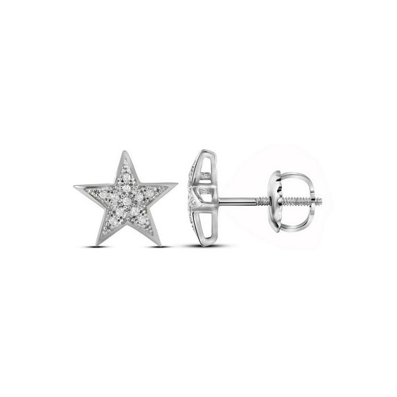 FB Jewels 10kt White Gold Womens Round Diamond Star Cluster Screwback Earrings 1/20 Cttw